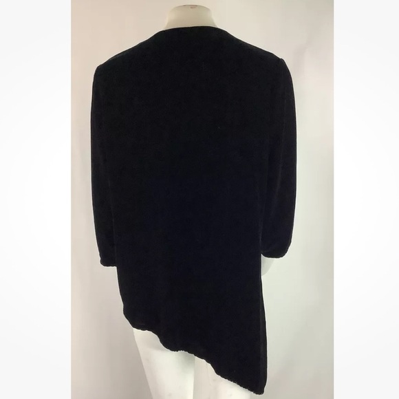 Allie Coosh Sz S Asymmetric Velvet Cardigan Black Open Face 3/4 Sleeve - Picture 4 of 6